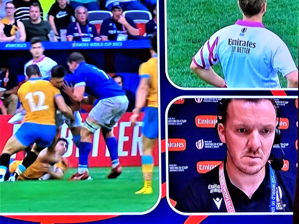 screenshot of video rugby referee in 2023 World Rugby Cup